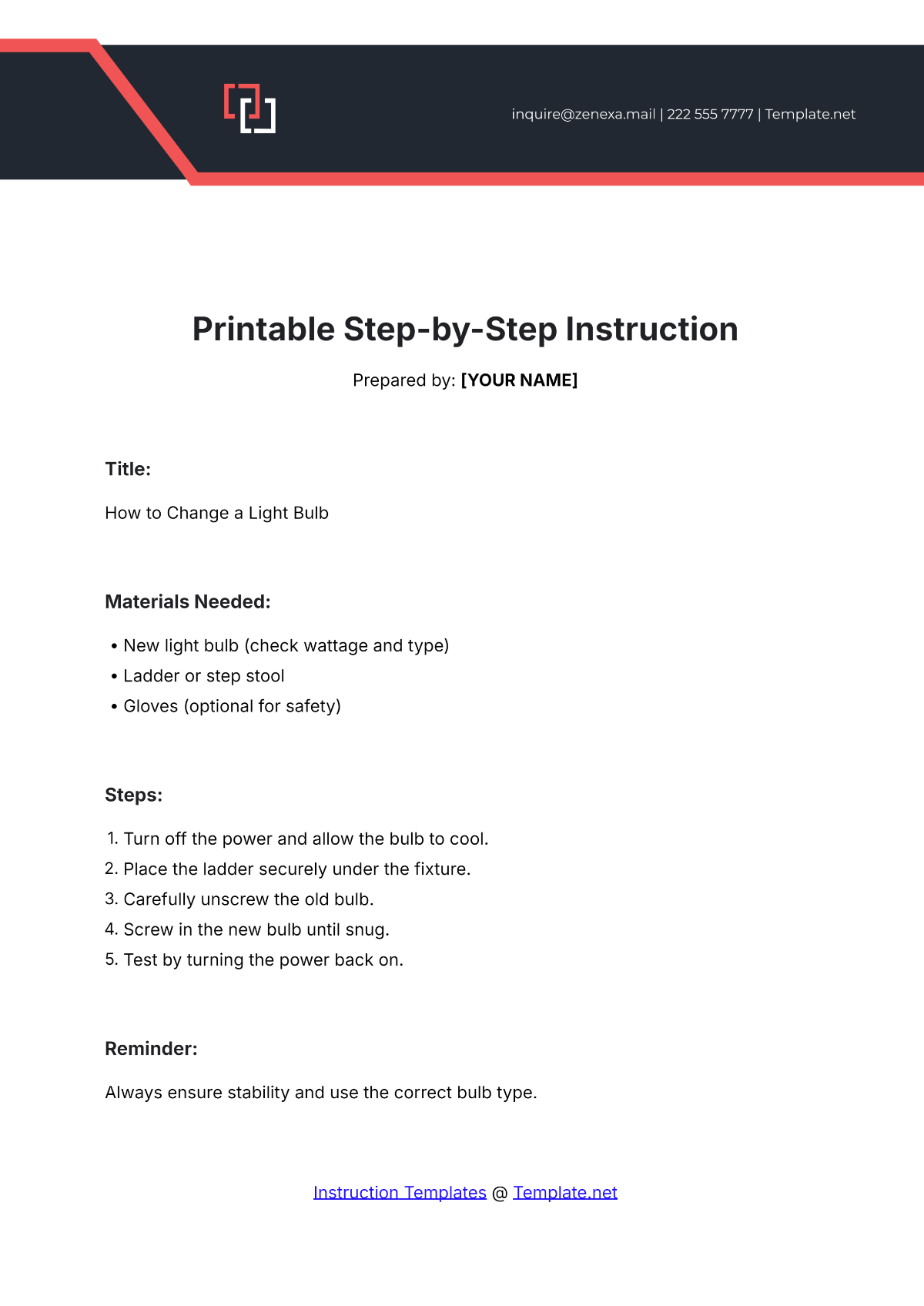 Printable Step-by-Step Instruction Template - Edit Online & Download