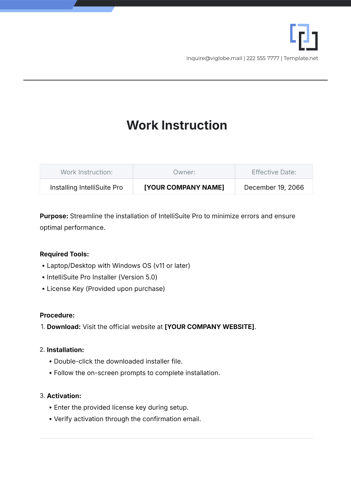 Work Instruction Template - Edit Online & Download