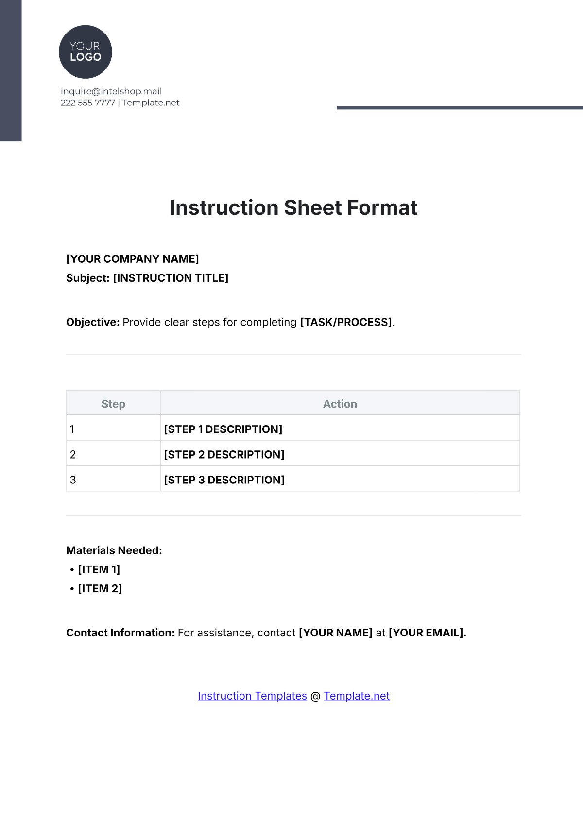 Instruction Sheet Format Template - Edit Online & Download