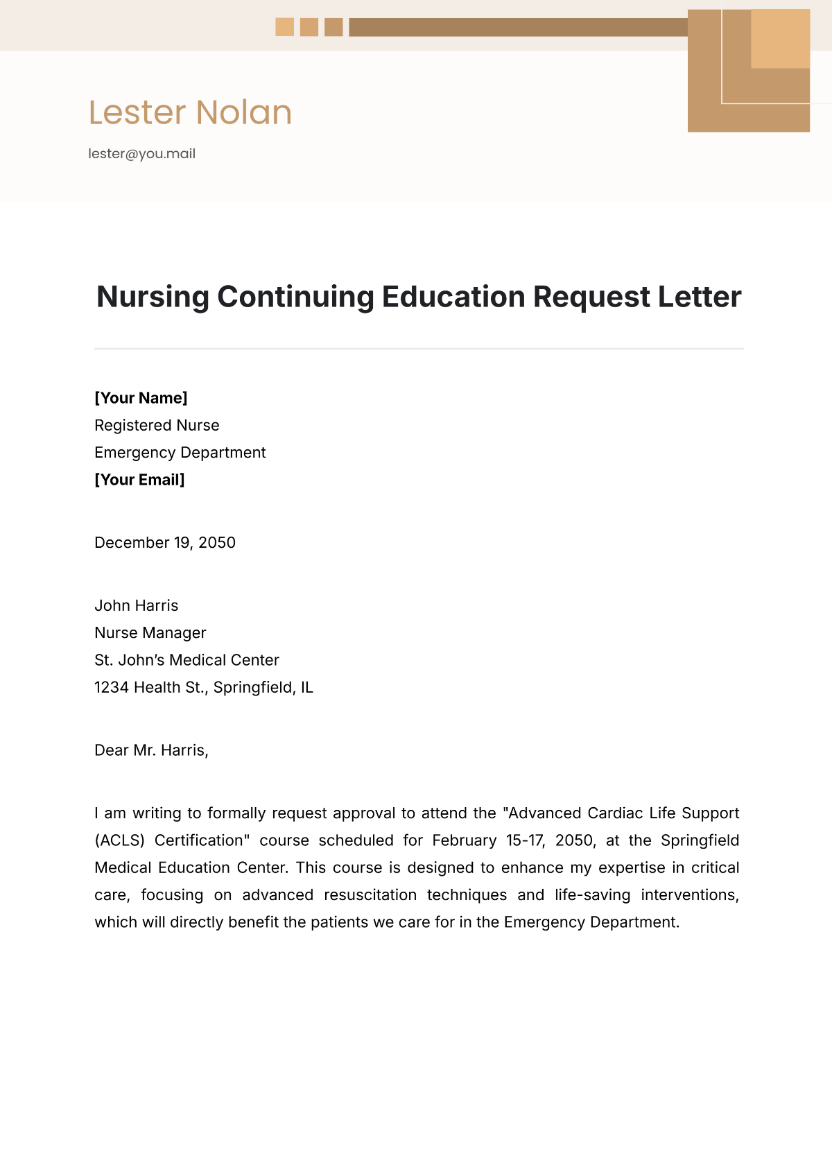 Nursing Continuing Education Request Letter Template - Edit Online & Download