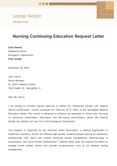 Free Nursing Continuing Education Request Letter Template to Edit Online
