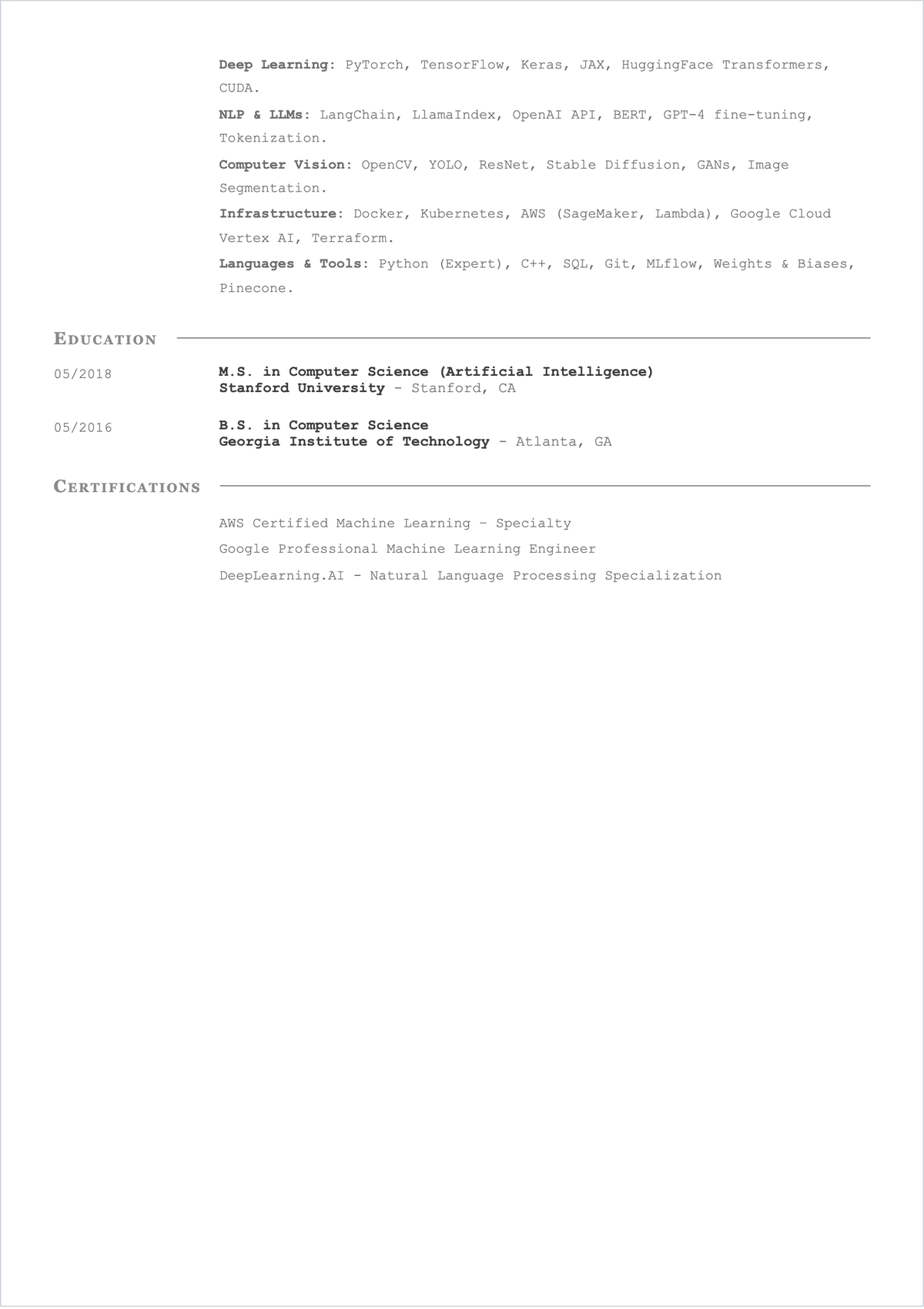 Free Artificial Intelligence ATS Resume Template, AI Resume Builder