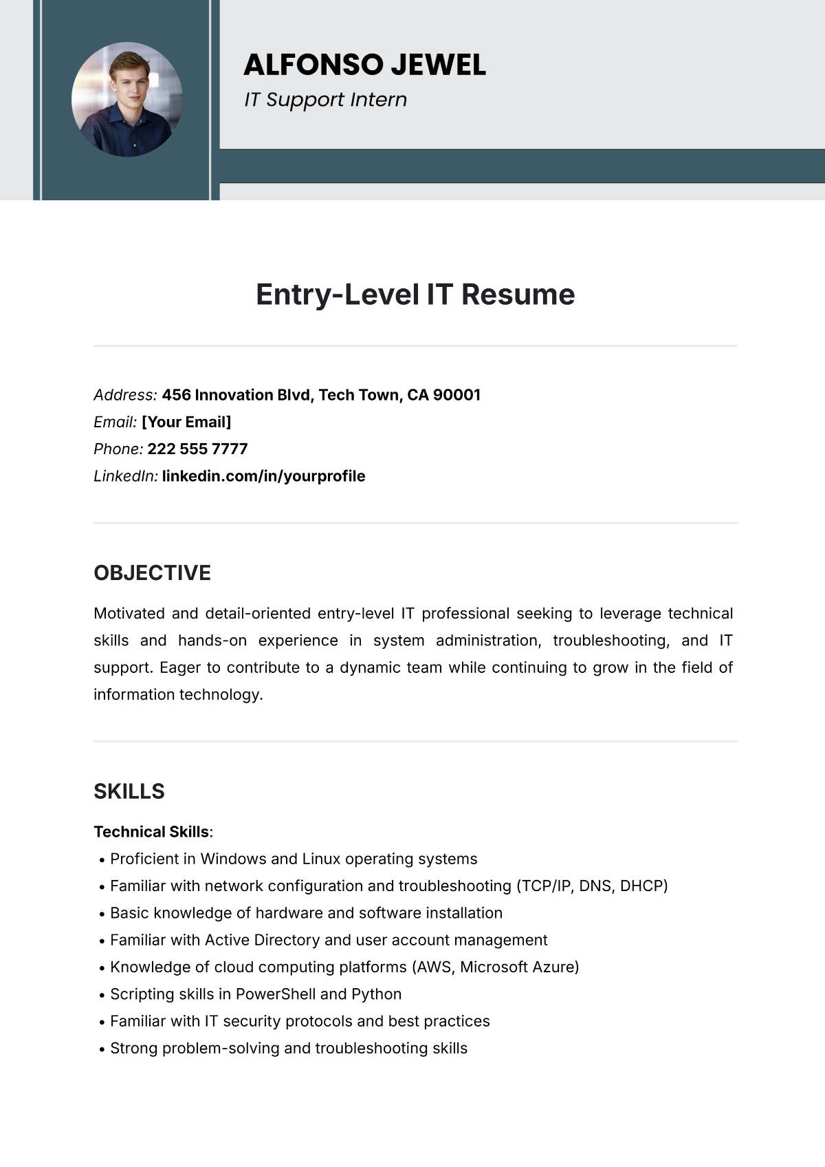 Entry-Level IT Resume Template - Edit Online & Download