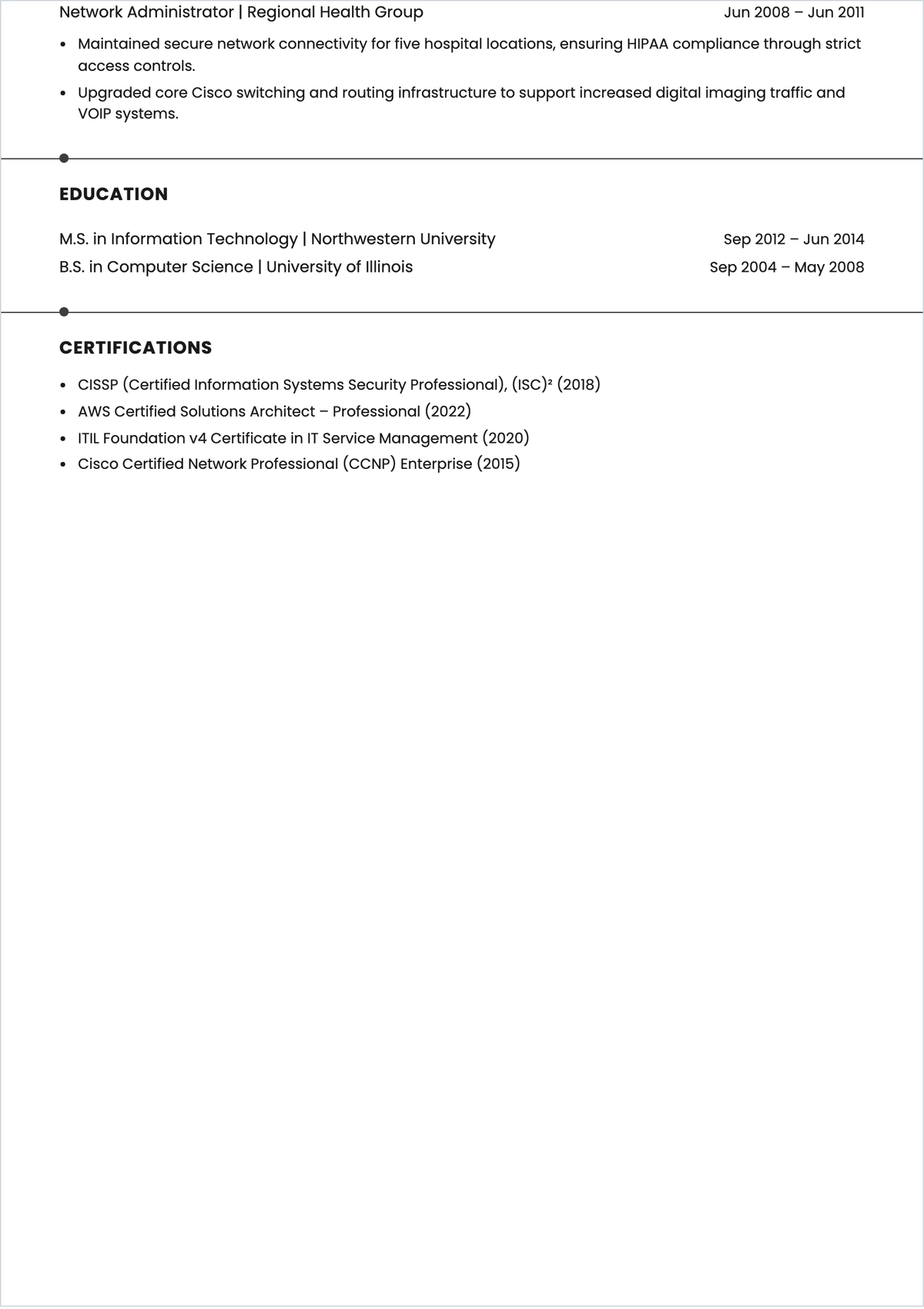 Free Senior IT Professional ATS Resume Template, AI Resume Builder