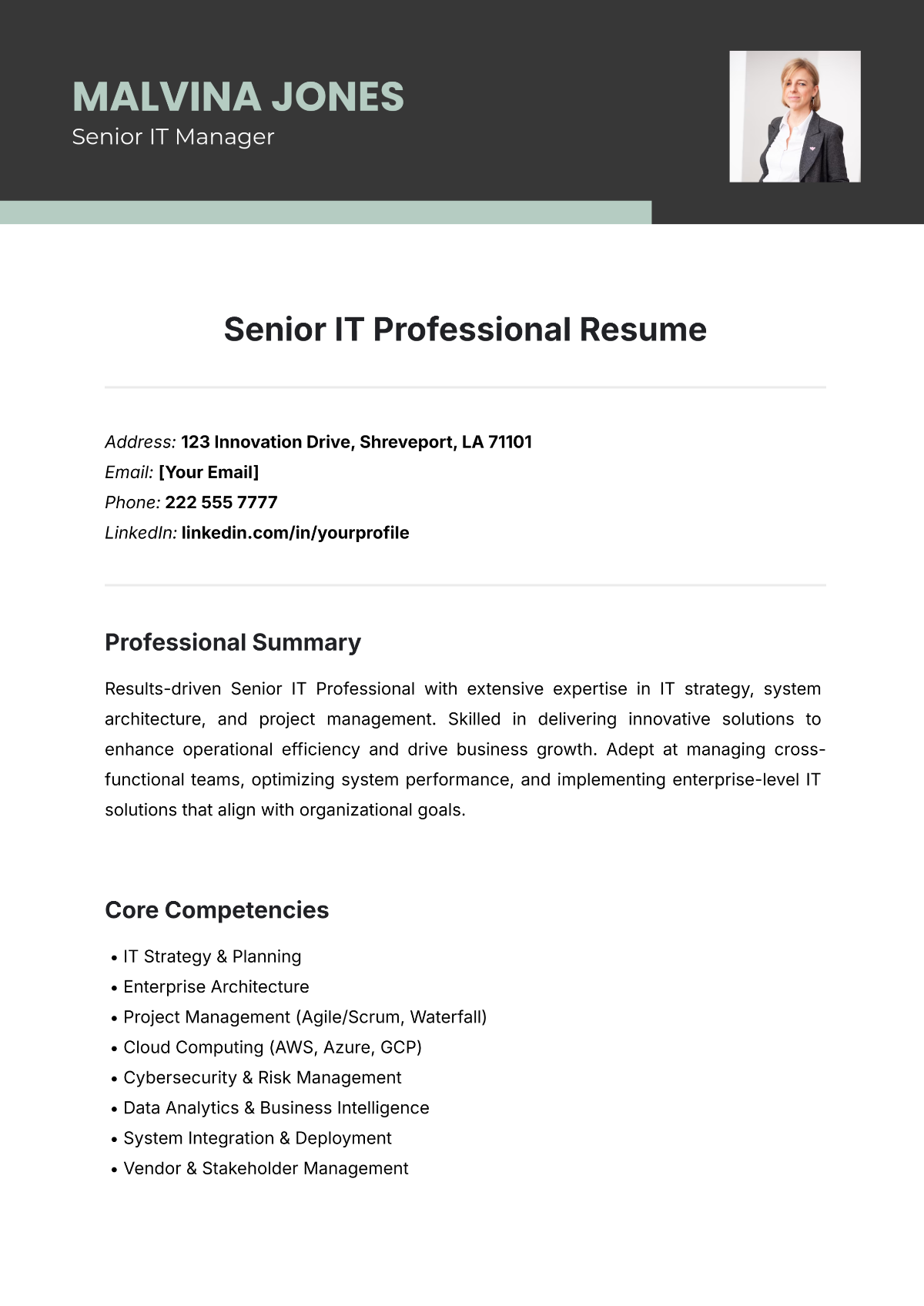 Senior IT Professional Resume Template - Edit Online & Download