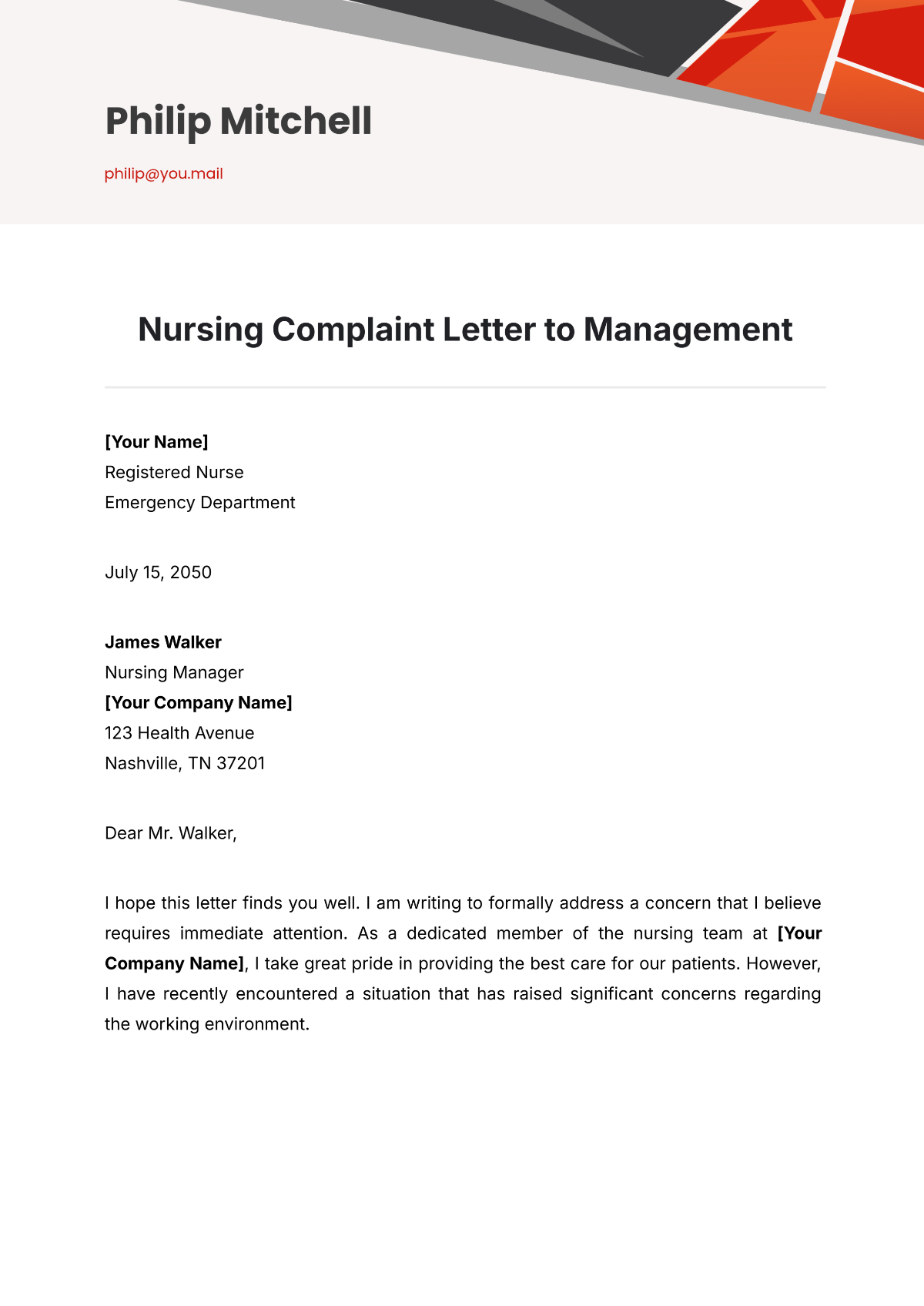 Nursing Complaint Letter to Management Template - Edit Online & Download