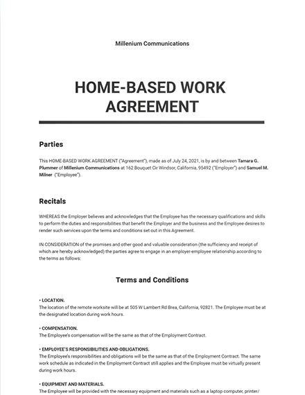 FREE Sample Work From Home Agreement Word (DOC) Google Docs Apple