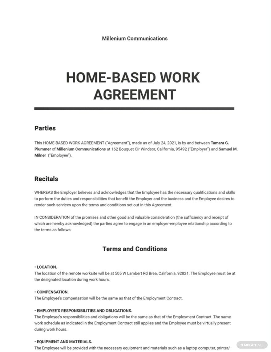 Home-based Work Agreement Template