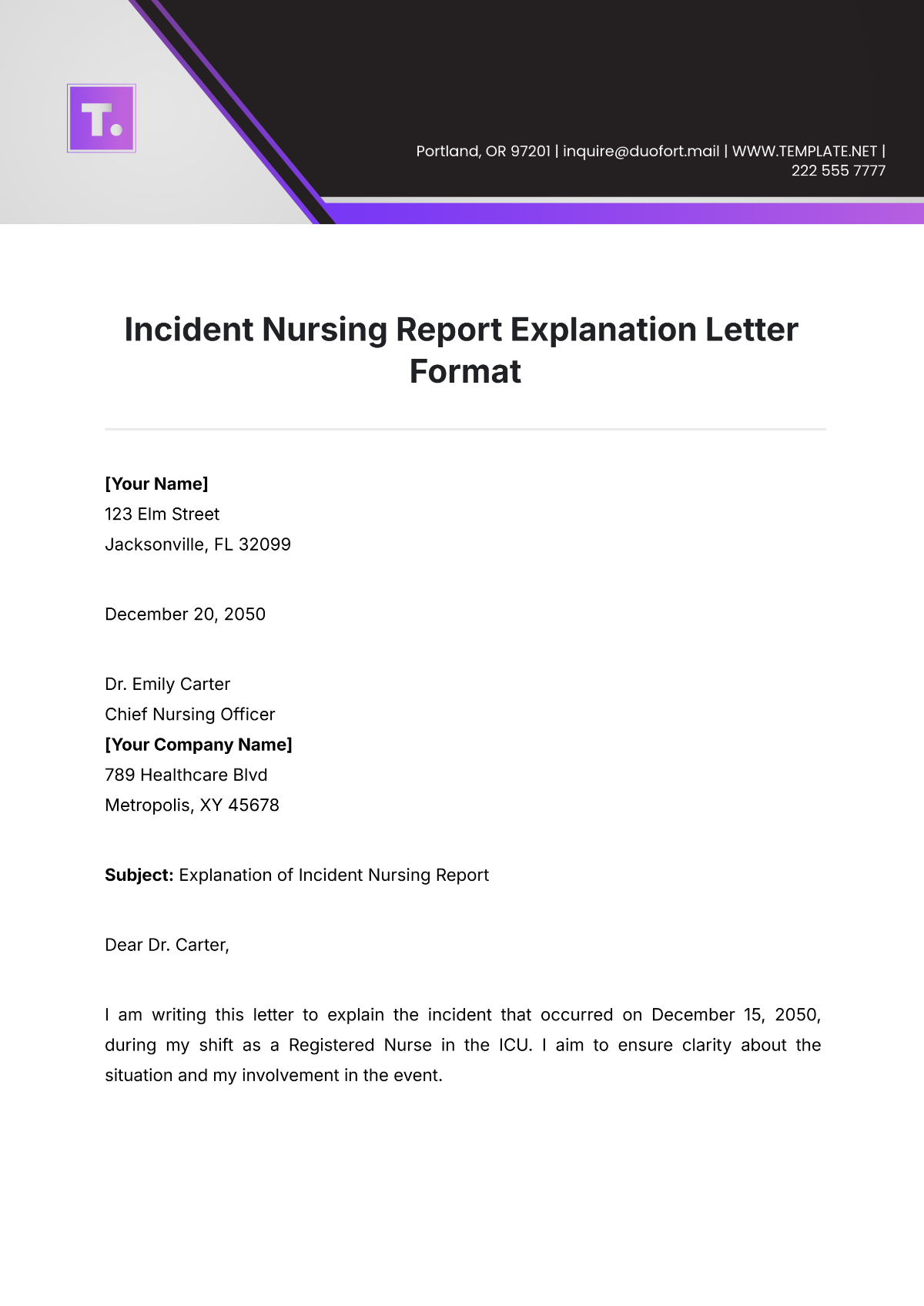 Incident Nursing Report Explanation Letter Format Template - Edit Online & Download