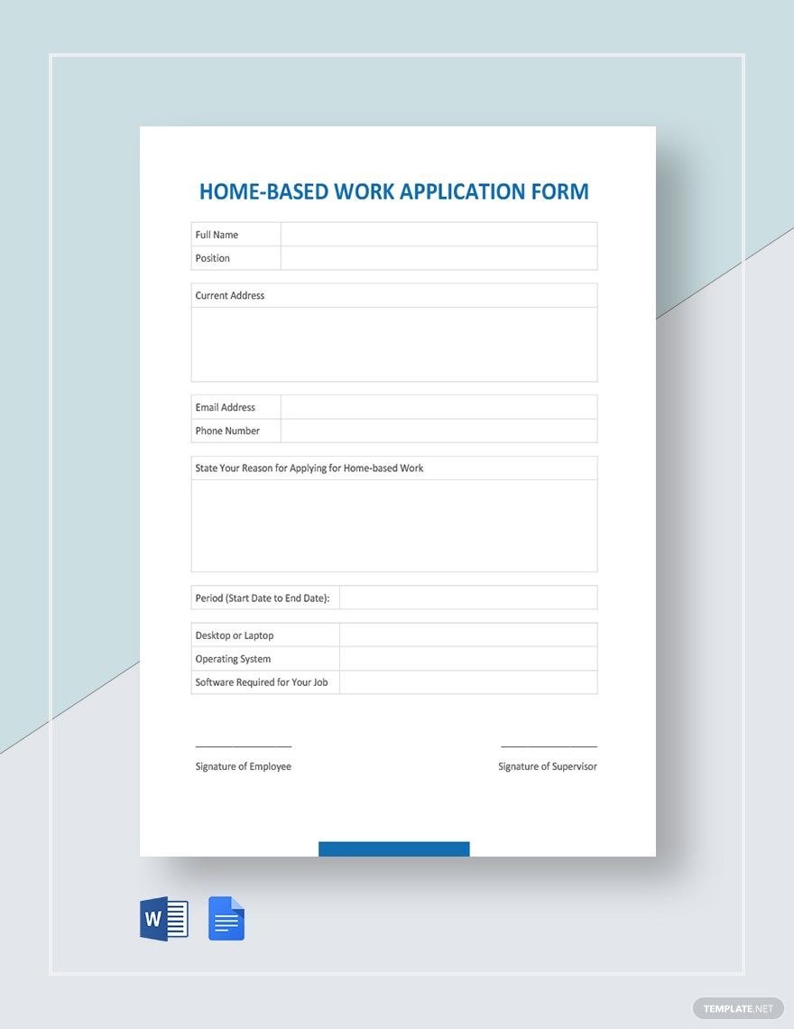 Home-based Work Application Form Template