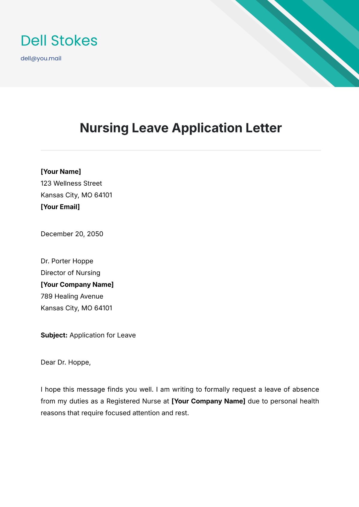 Nursing Leave Application Letter Template - Edit Online & Download