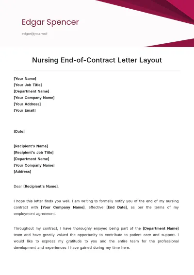 Free Nursing End-of-Contract Letter Layout Template to Edit Online