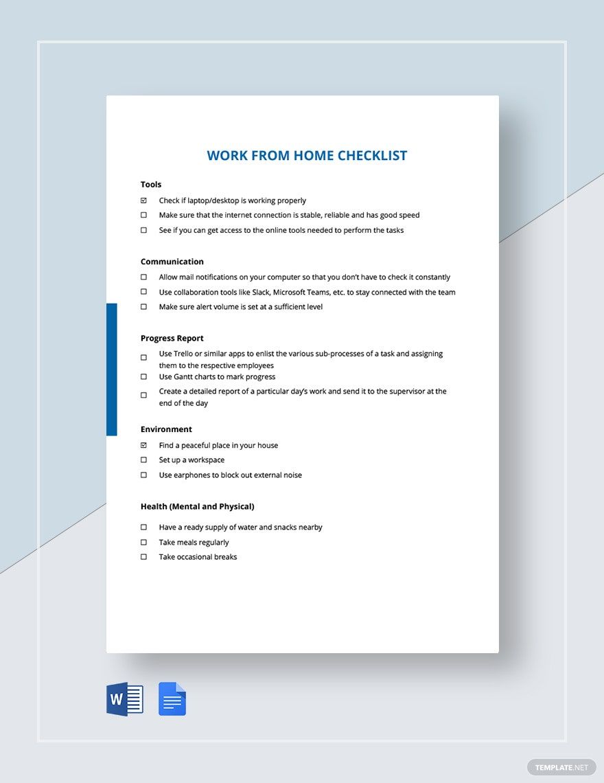 Work From Home Checklist Template