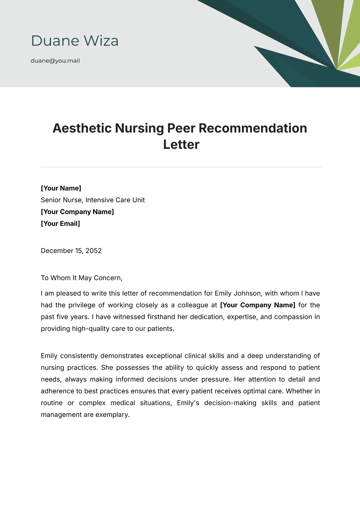 Aesthetic Nursing Peer Recommendation Letter Template - Edit Online & Download