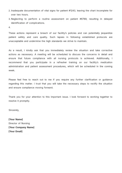 Free Letter of Non-Compliance in Nursing Practices Template to Edit Online