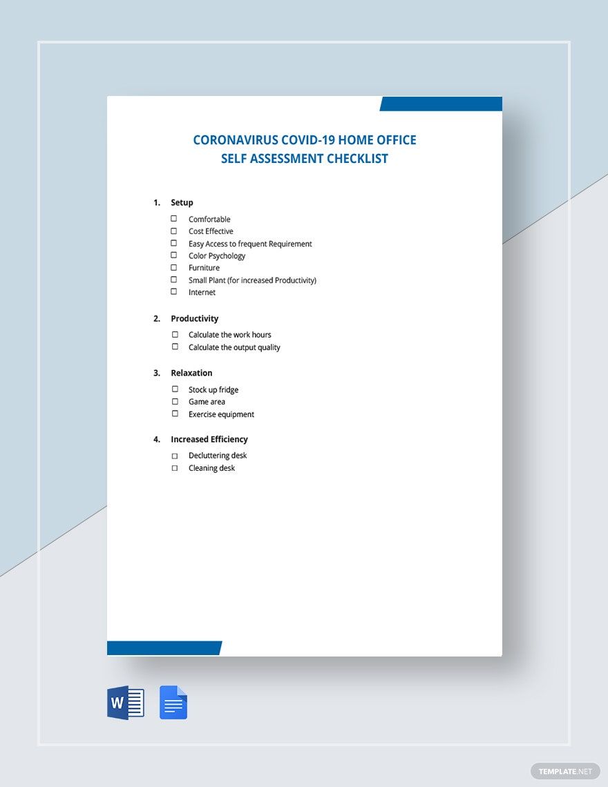 Coronavirus COVID-19 Home Office Self Assessment Checklist Template