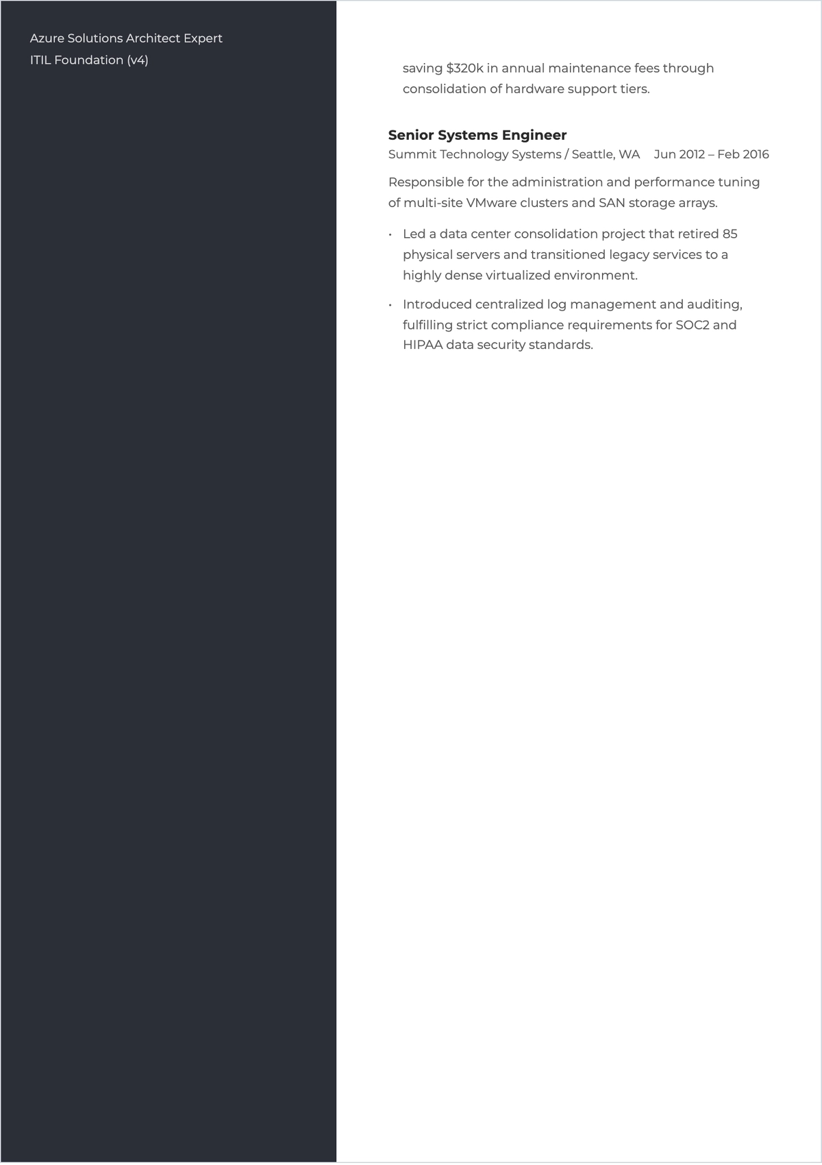 Free Professional Experienced IT ATS Resume Template