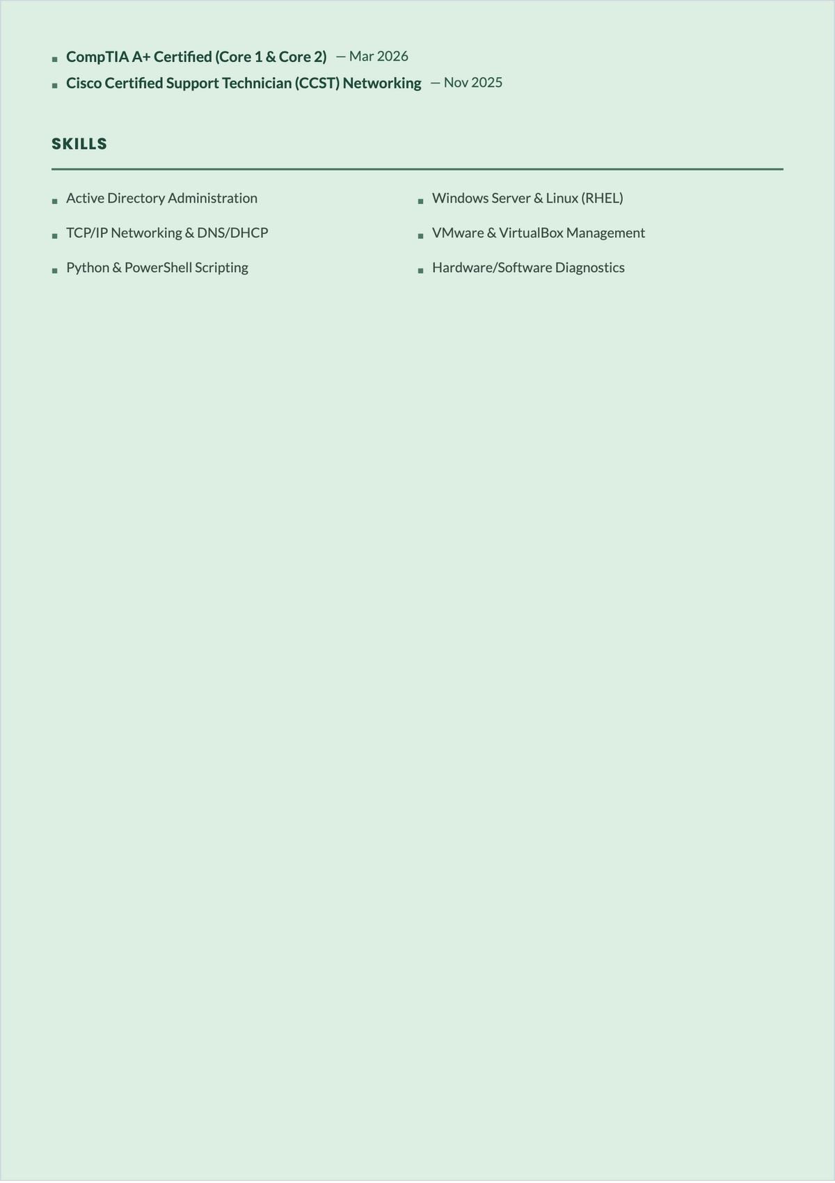 Free Fresh Graduate IT ATS Resume Template, AI Resume Builder