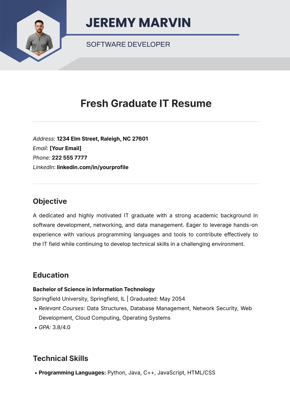 Fresh Graduate IT Resume Template - Edit Online & Download