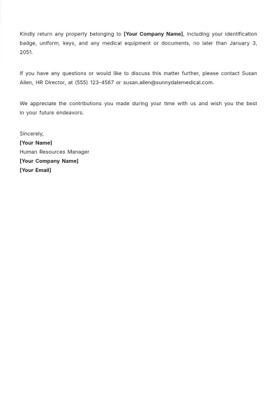 Free Termination of Contract Letter for Nursing Staff Template to Edit Online
