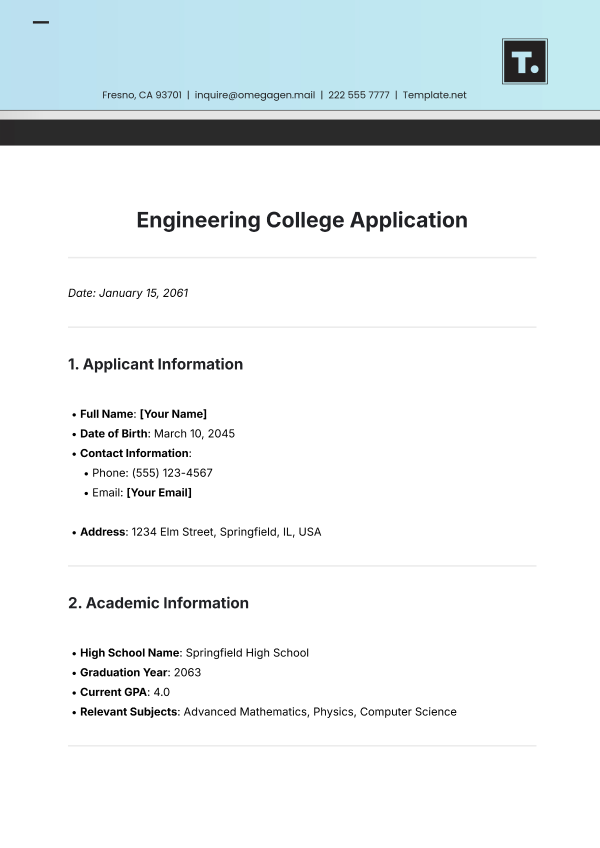 Engineering College Application Template - Edit Online & Download