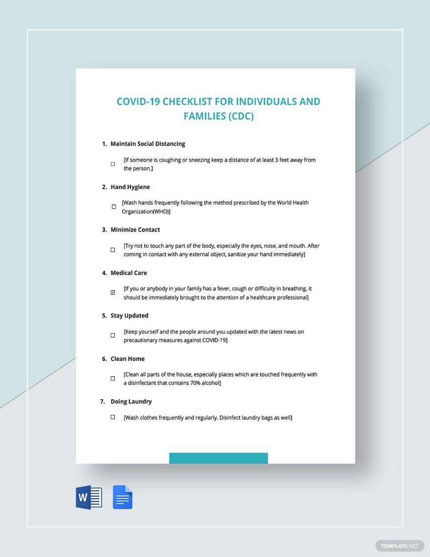 Coronavirus COVID 19 Checklist For Individuals And Families CDC 