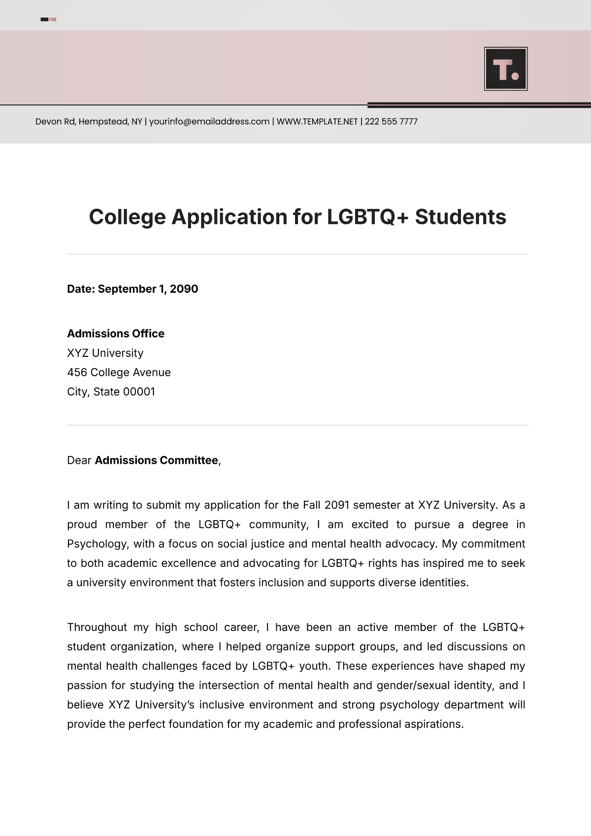 College Application for LGBTQ+ Students Template - Edit Online & Download