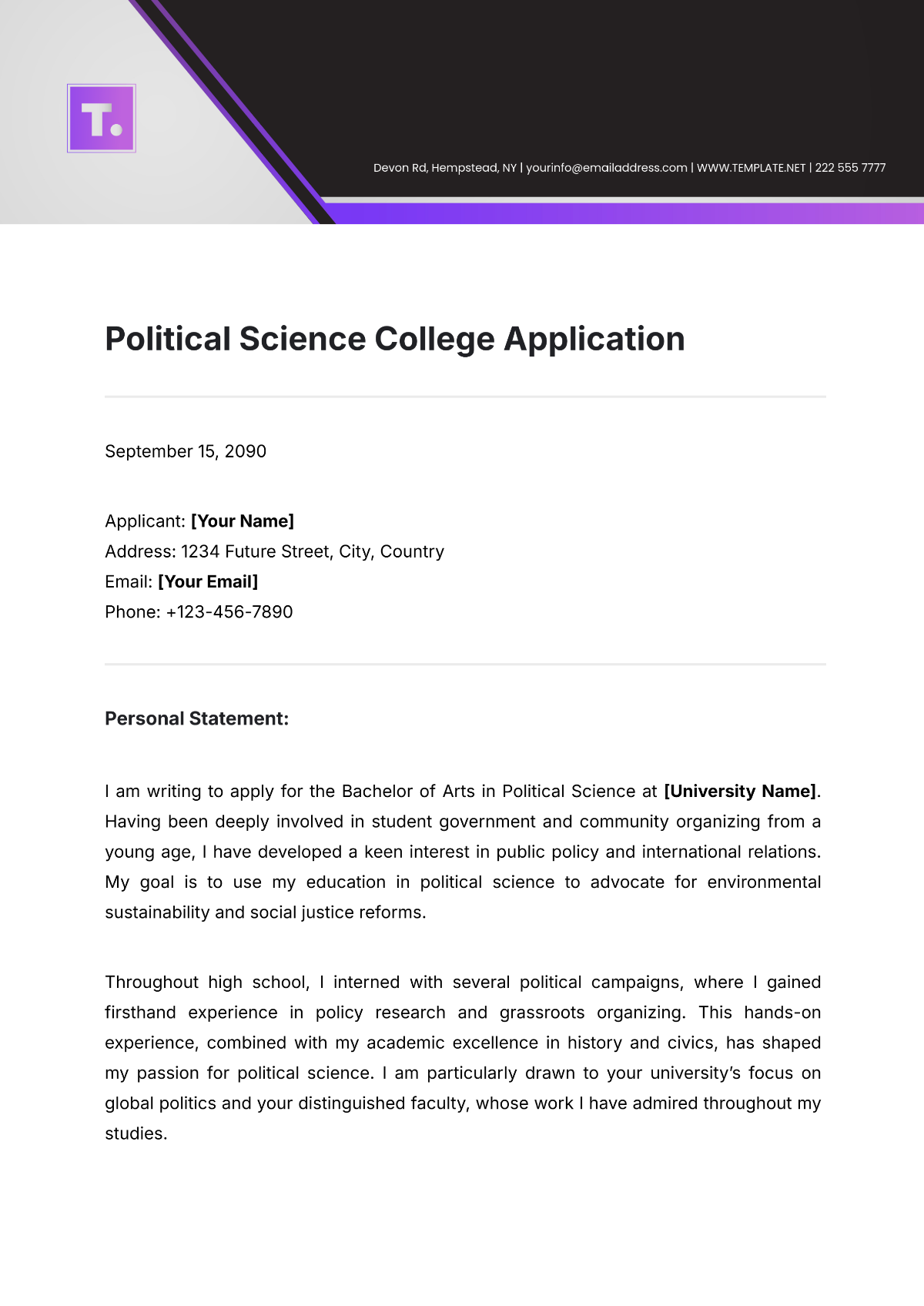 Political Science College  Application Template - Edit Online & Download