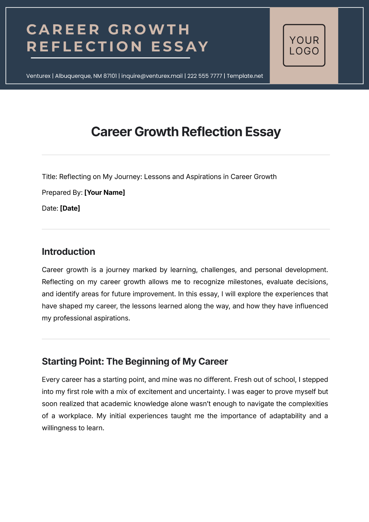 Career Growth Reflection Template - Edit Online & Download