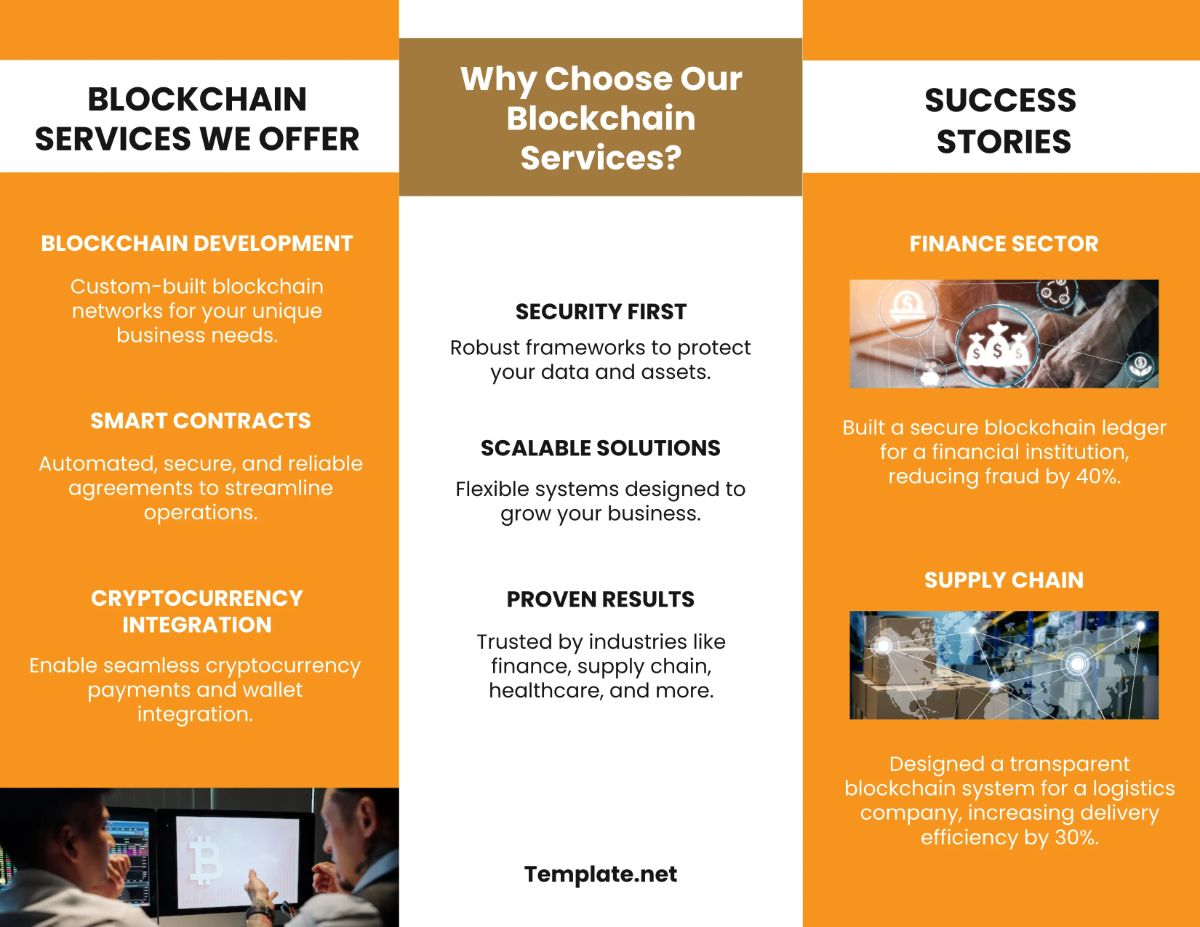 Free Cryptocurrency Blockchain Brochure Template to Edit Online