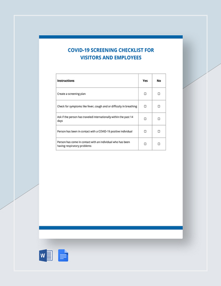 Coronavirus COVID-19 Screening Checklist for Visitors and Employees ...