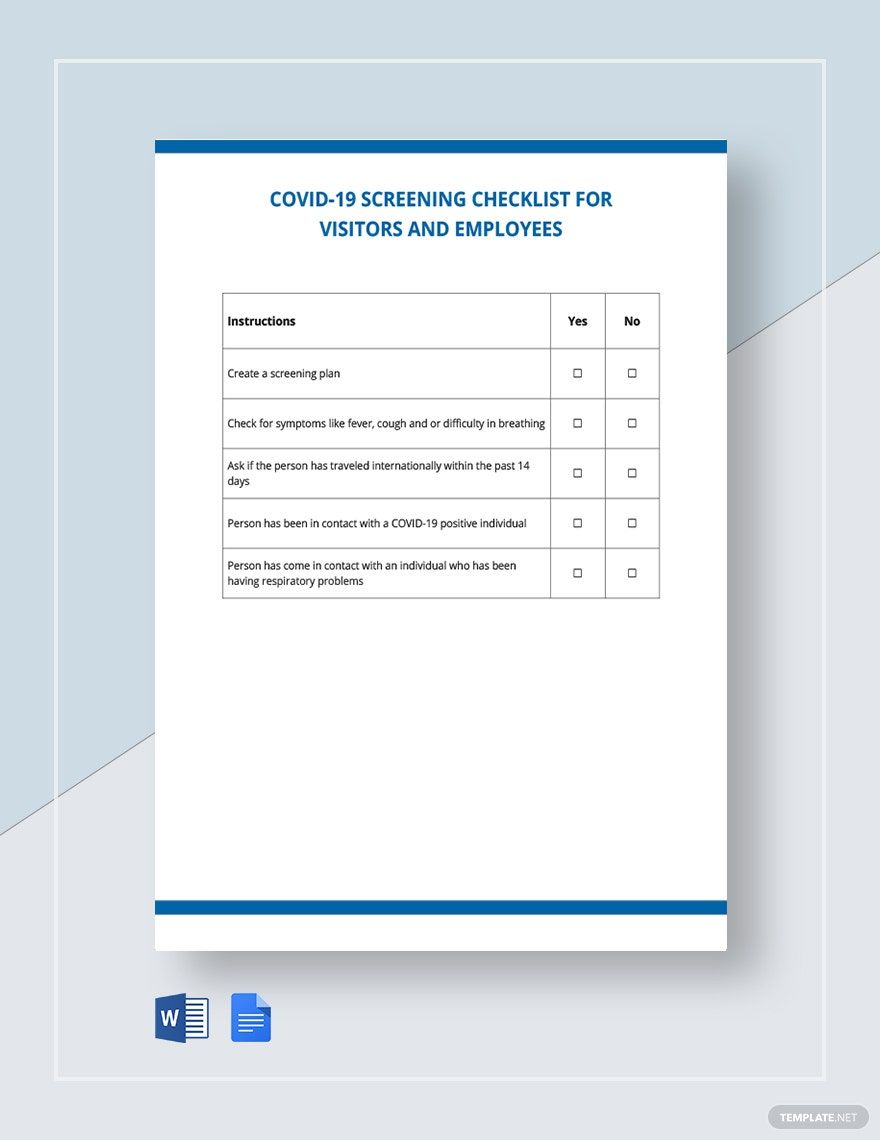 Coronavirus COVID-19 Screening Checklist for Visitors and Employees Template