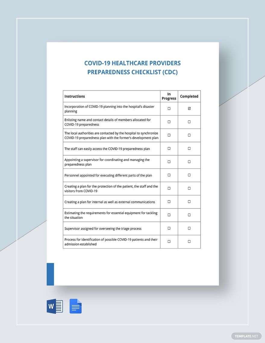 Coronavirus COVID-19 Healthcare Providers Preparedness Checklist (CDC) Template