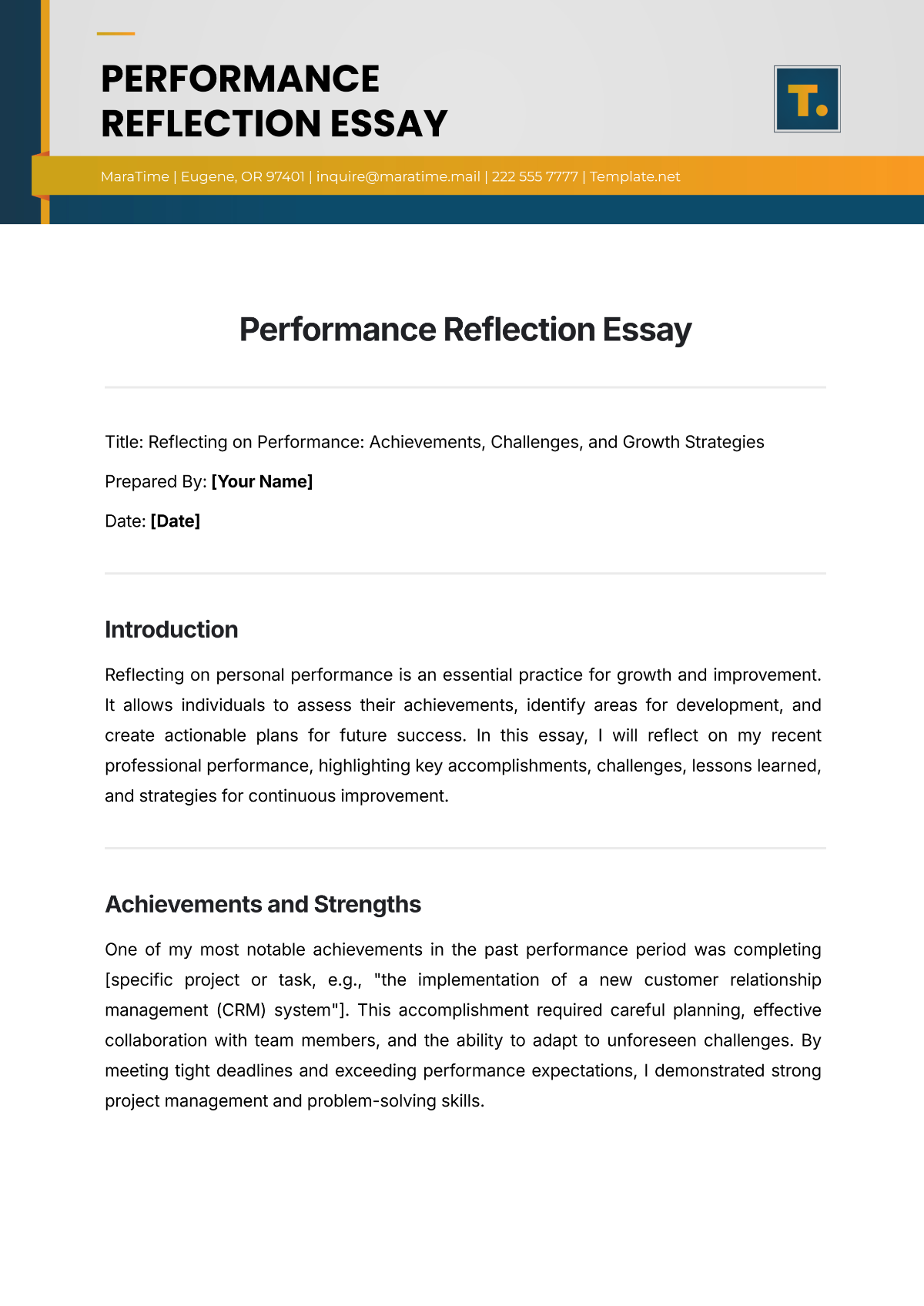 Performance Reflection Essay Template - Edit Online & Download