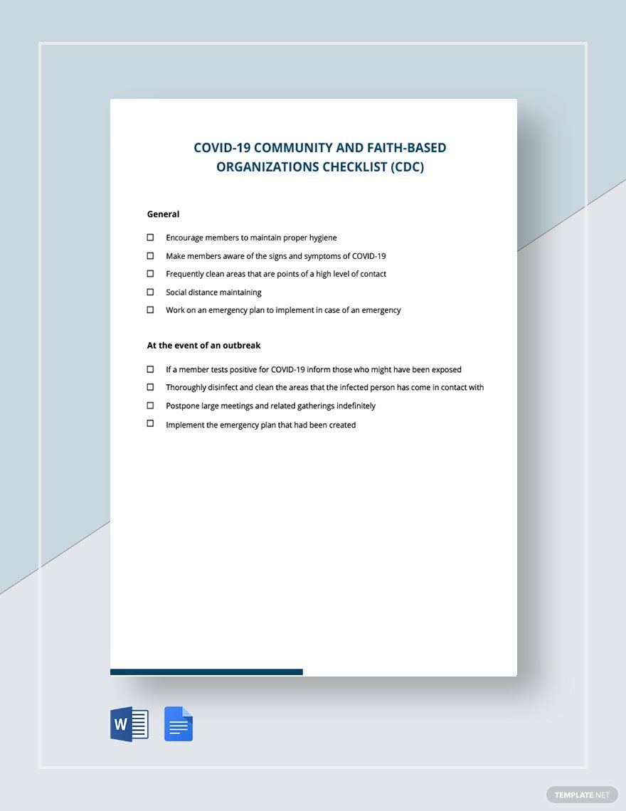 Coronavirus COVID-19 Community and Faith-based Organizations Checklist (CDC) Template