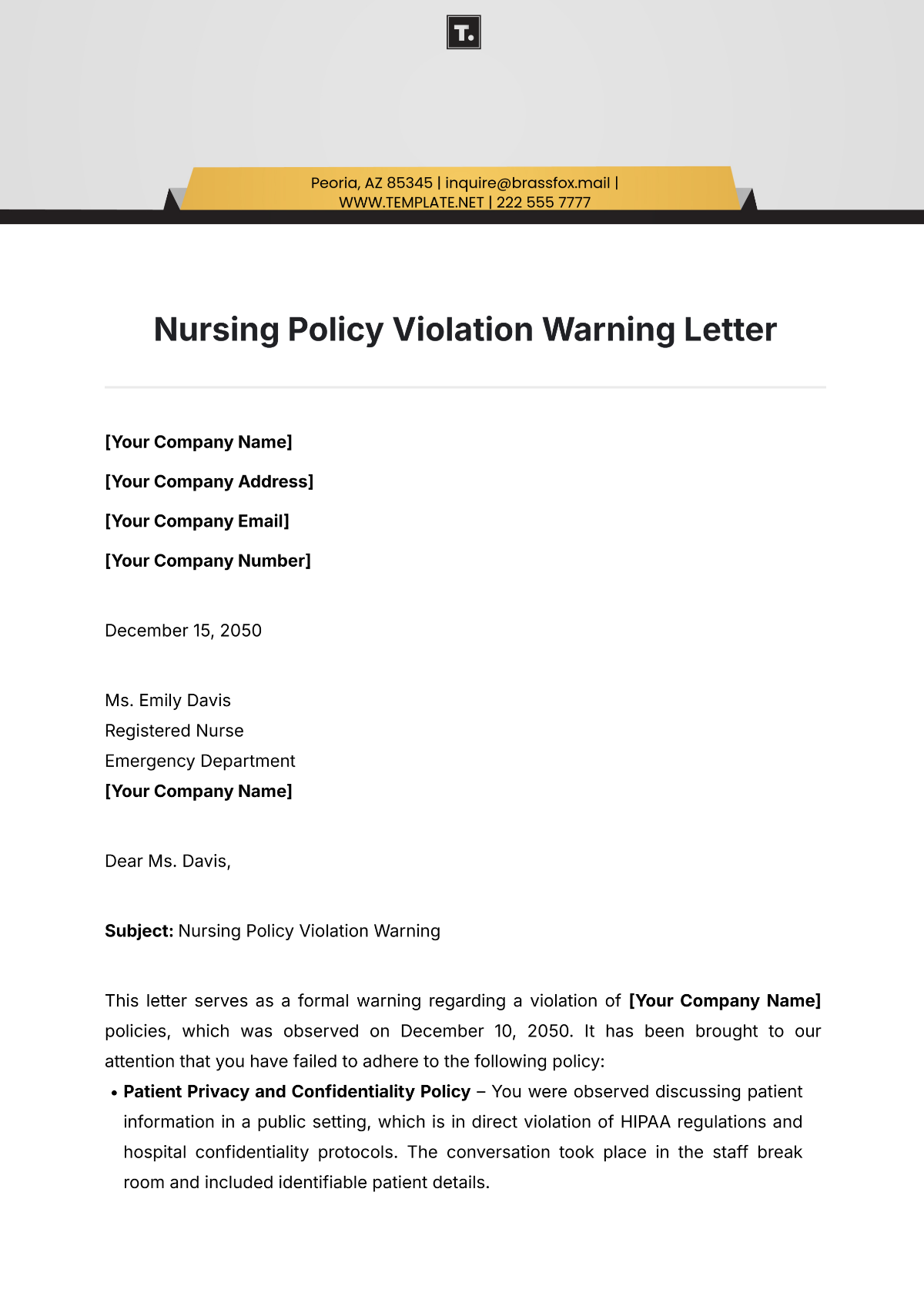 Nursing Policy Violation Warning Letter Template - Edit Online & Download