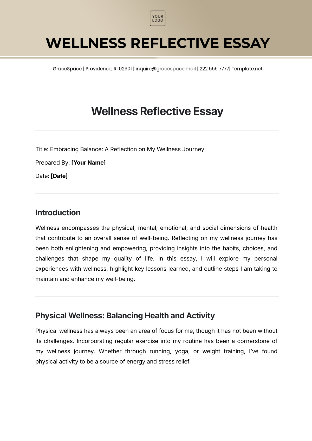 Wellness Reflective Essay Template - Edit Online & Download