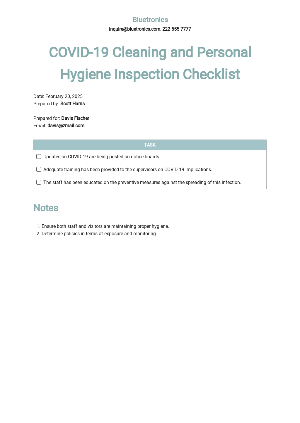 Coronavirus COVID 19 Cleaning and Personal Hygiene Inspection Checklist Template.jpe