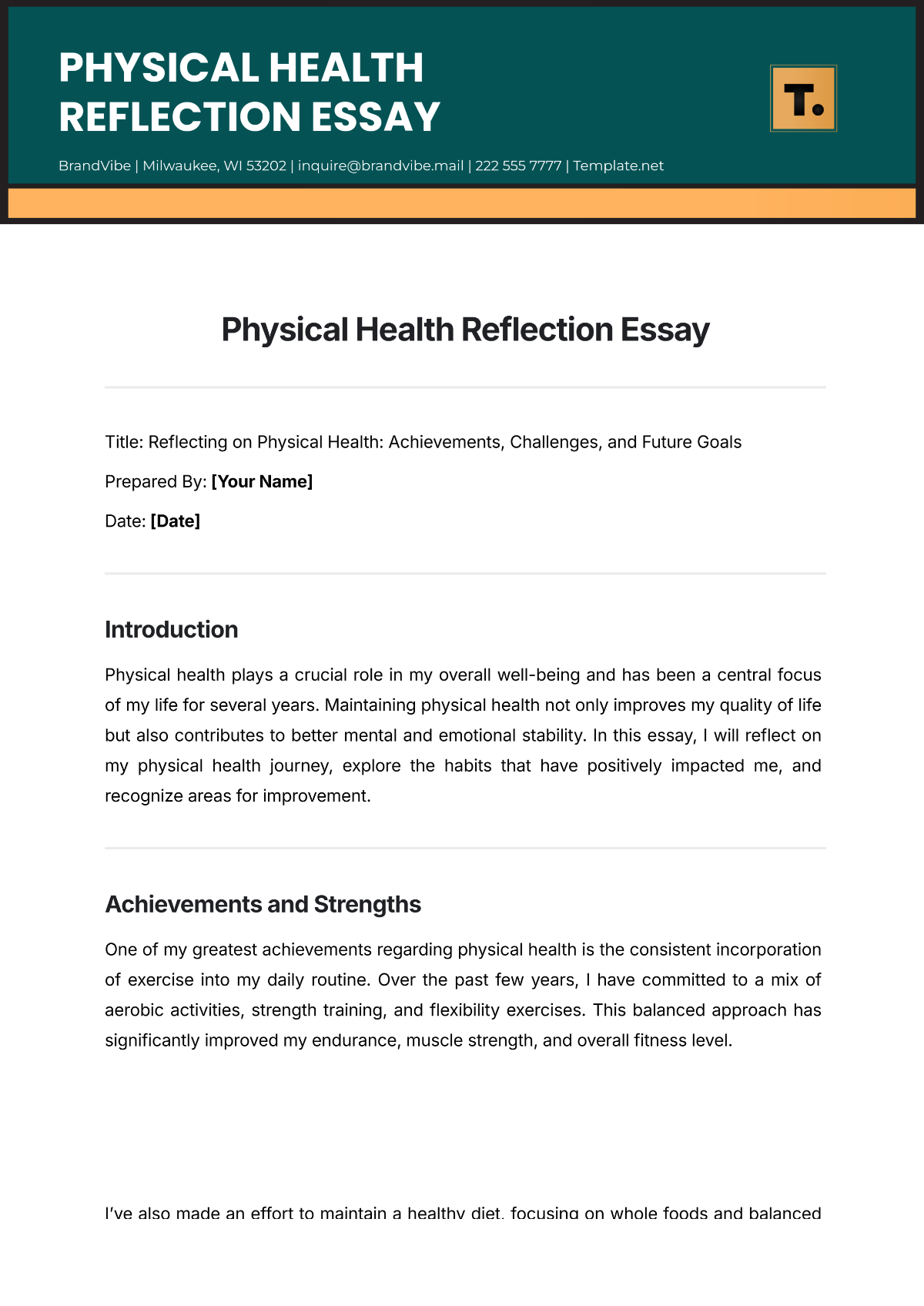 Physical Health Reflection Essay Template - Edit Online & Download