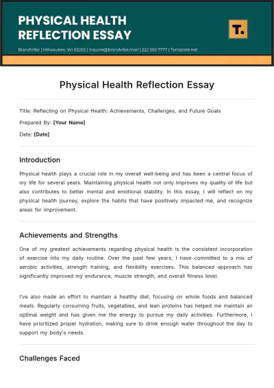 Free Physical Health Reflection Essay Template to Edit Online