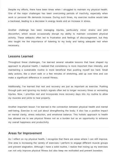Free Physical Health Reflection Essay Template to Edit Online