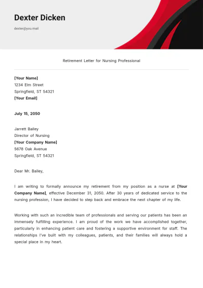 Free Retirement Letter for Nursing Professional Template to Edit Online