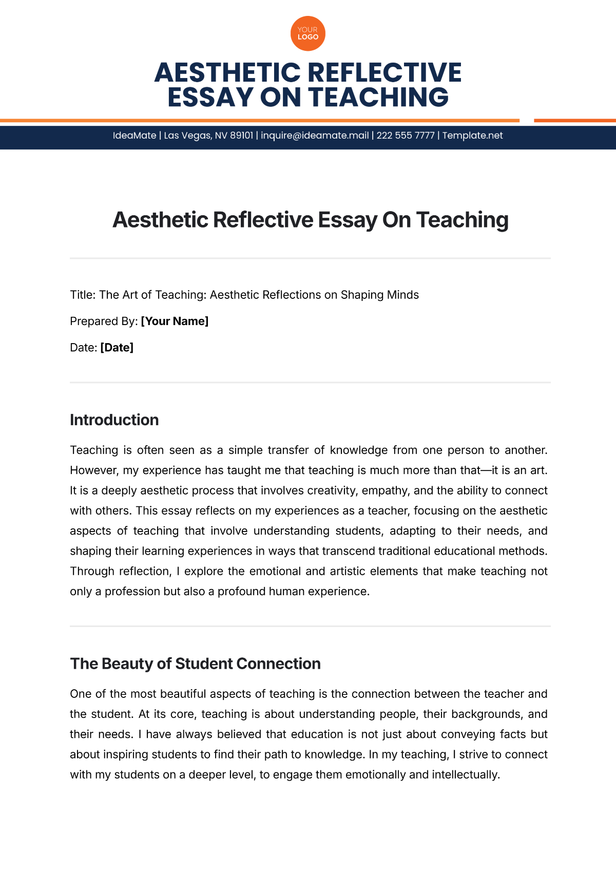 Aesthetic Reflective Essay On Teaching Template - Edit Online & Download