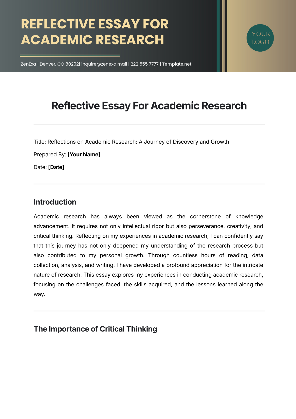 Reflective Essay For Academic Research Template - Edit Online & Download