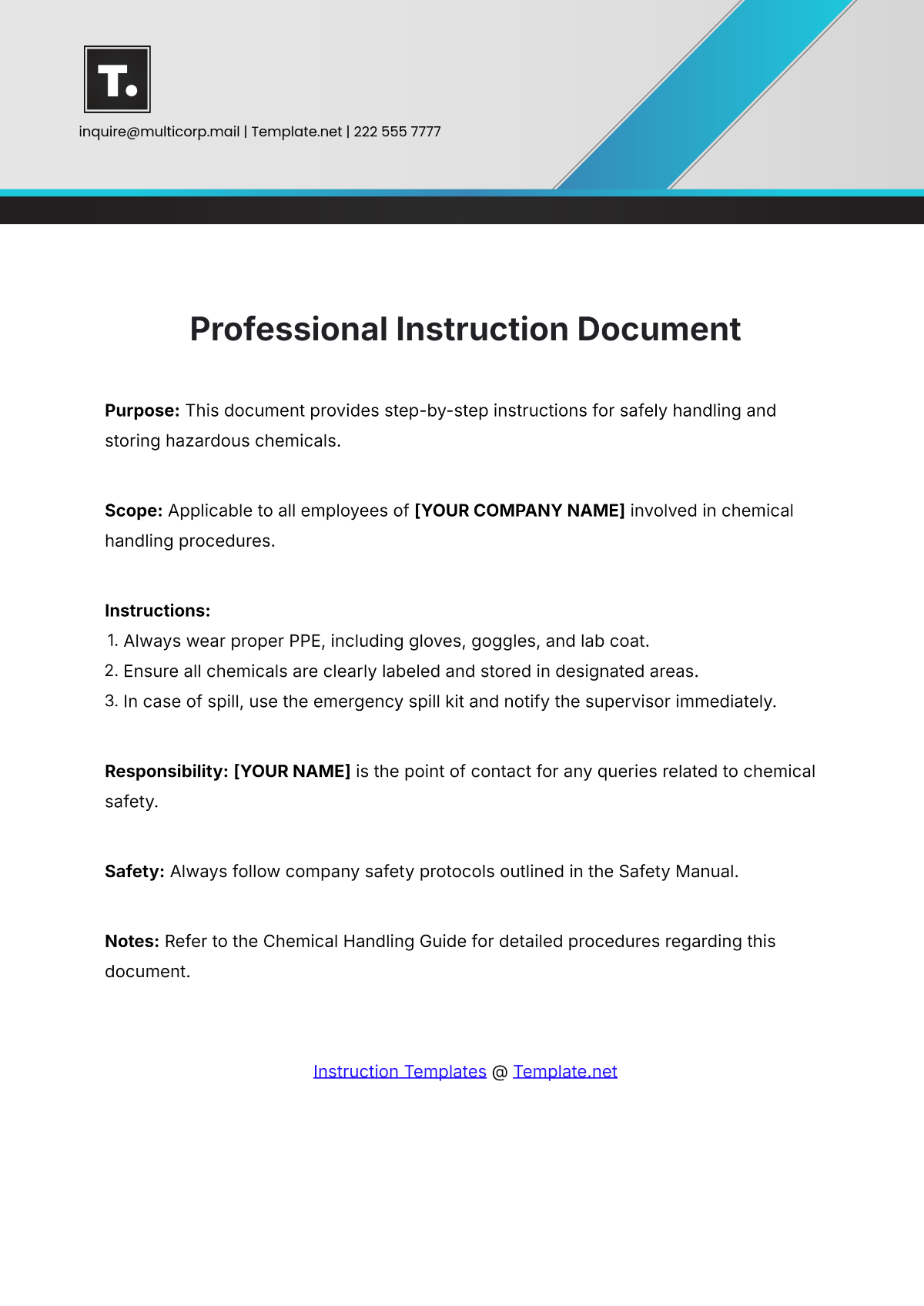 Professional Instruction Document Template - Edit Online & Download