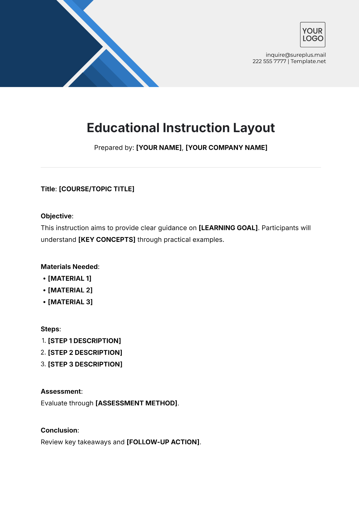 Free Educational Instruction Layout Template Edit Online Download