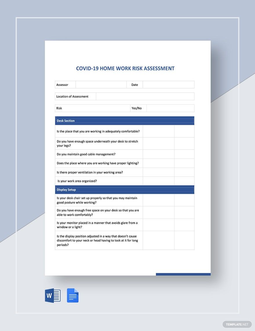Basic Home Working Risk Assessment Risk Assessment Template - Word, Apple Pages, PDF | Template.net