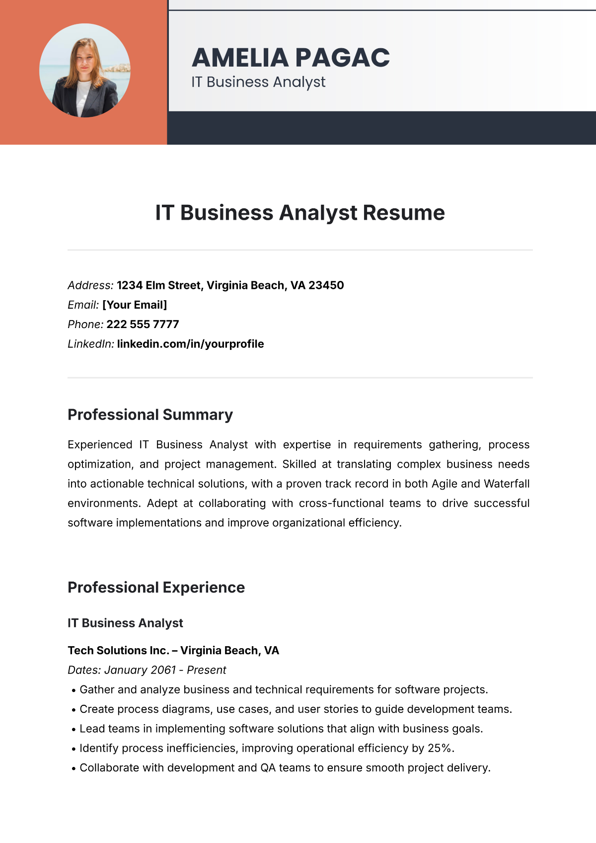 IT Business Analyst Resume Template - Edit Online & Download