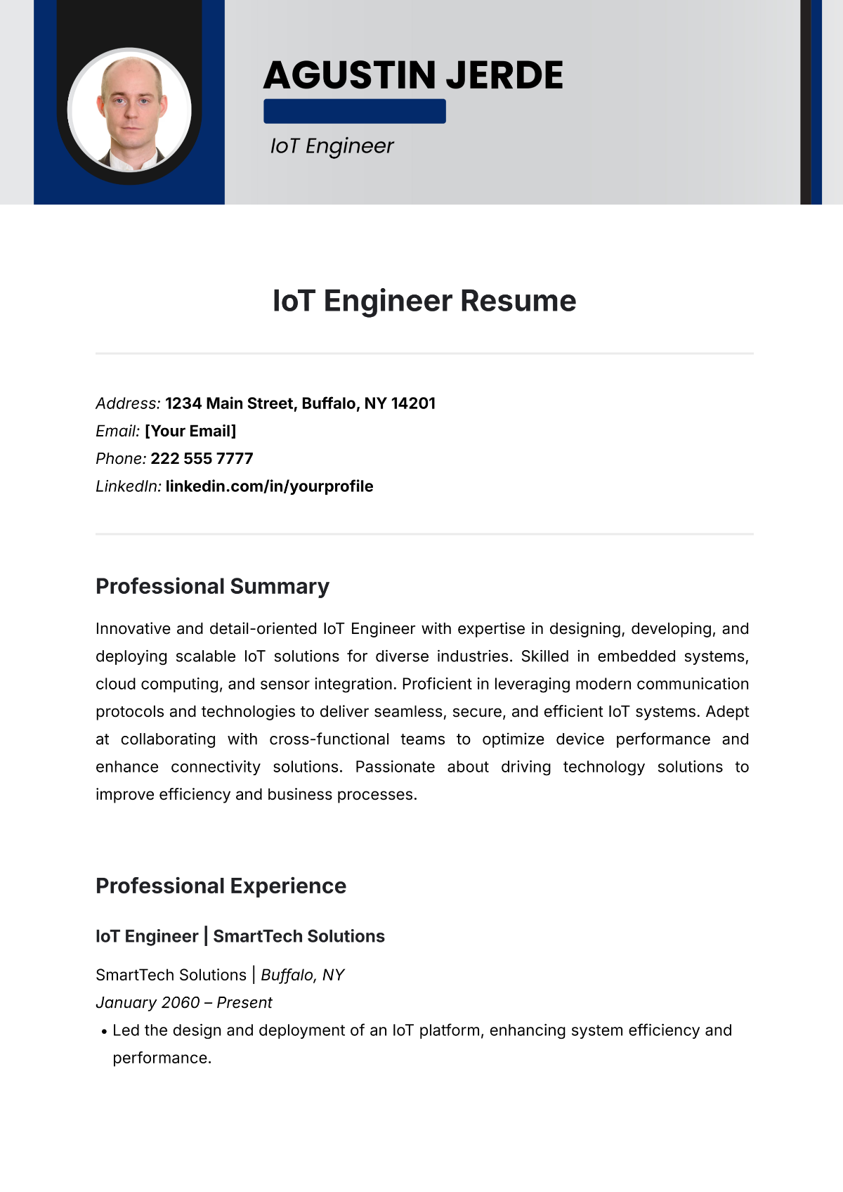 IoT Engineer Resume Template - Edit Online & Download