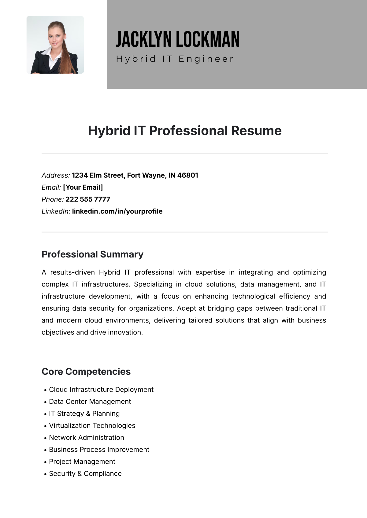 Hybrid IT Resume Template - Edit Online & Download